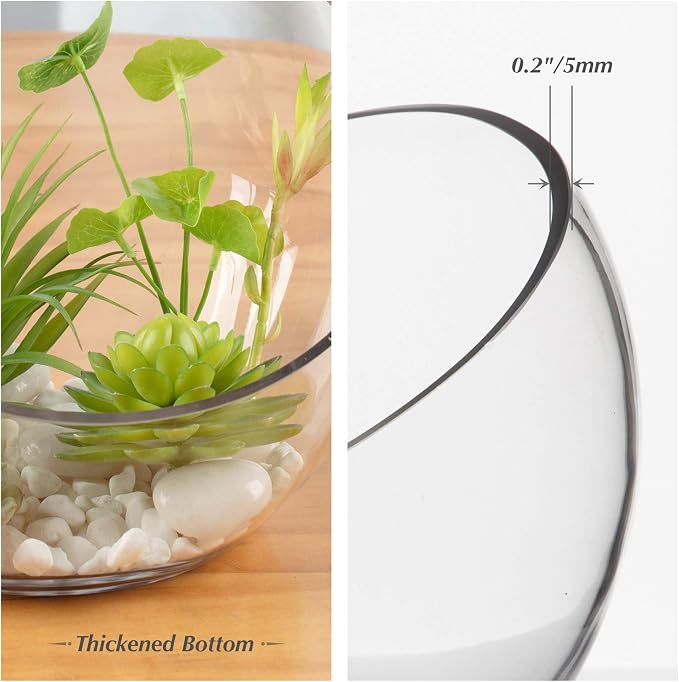 WGVI Clear Slant Cut Bowl Glass Vase, Glass Terrarium, Candy Dish, Glassware, Slant Cut, 7" Width, 6" Height (1 Piece)