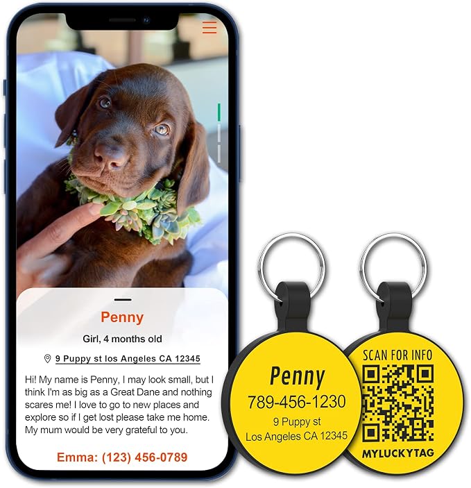 MYLUCKYTAG Silent Silicone QR Code Pet ID | Personalized Dog & Cat Collar Tag | Online Profile with Scanned Location Alert Email