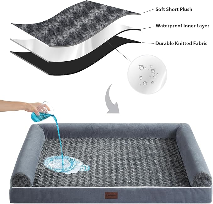 BFPETHOME Orthopedic Washable XLarge Dog Bed for Senior Dog Cozy Sleep | Extra Large Waterproof Big Soft Pet Couch Bed for Dogs Relax with Removable Cover Supportive Foam Dark Grey 42x30 Inch