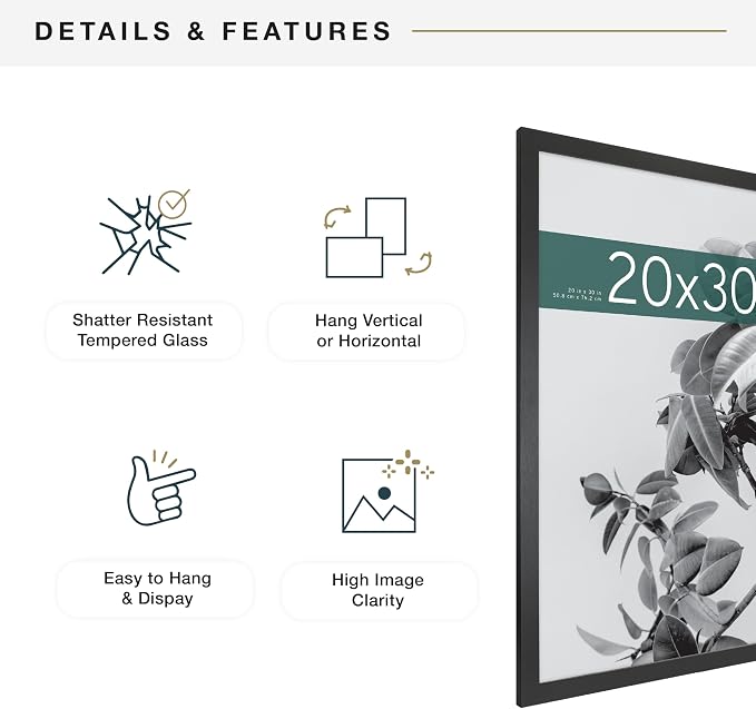 MCS Studio Gallery 20x30 Poster Frame Black Woodgrain Engineered Wood, Vertical & Horizontal Wall Hanging Large Picture Frame for Photos, Posters & Art Prints (1-Pack)