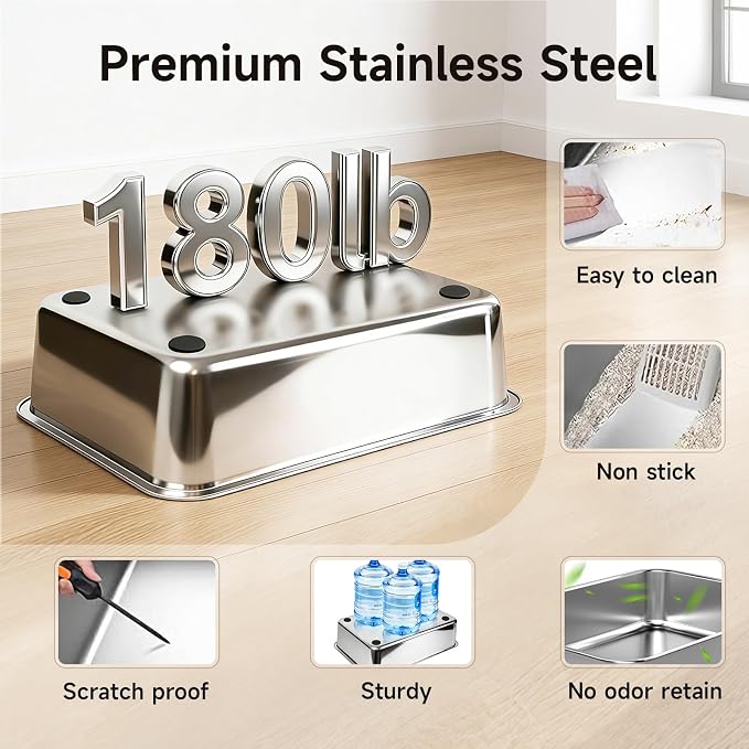 XL Enclosed Stainless Steel Litter Box with Lid, Dark Gray | covered, High Sided, Rustproof & Leak Proof, Easy Clean, Odor Control, Includes Scoop & Step