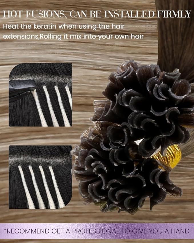 LaaVoo K Tip Hair Extensions Real Human Hair U Tip Hair Extensions Light Brown Mix Dark Golden Blonde Ktip Human Hair Extension Ombre Brown Hot Fusion Blonde 14 inch 50g/50s