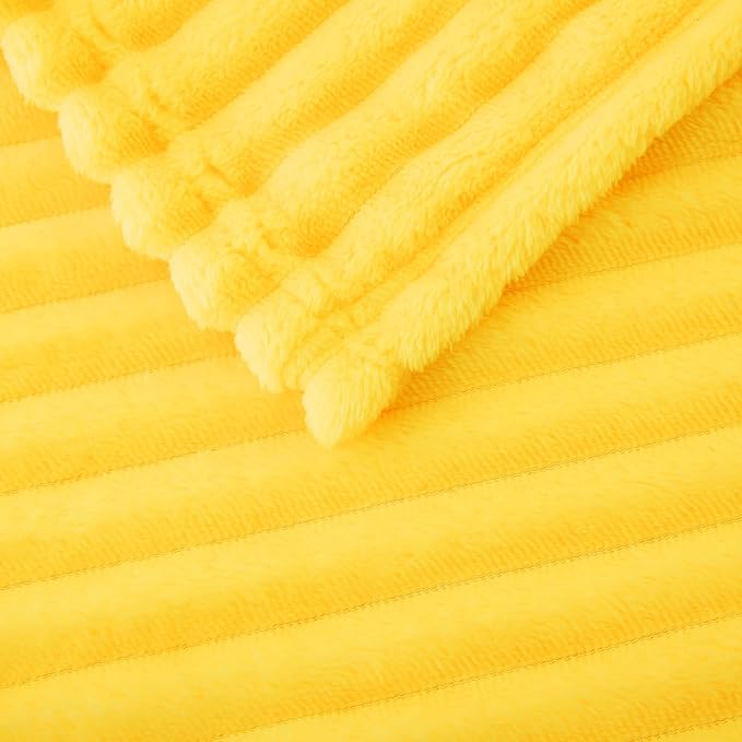 Bright Yellow Fleece Throw Blanket 108”×90” for Couch Sofa Livingroom | Super Soft Cozy Plush Microfiber Flannel Bed Blanket Striped Design Lightweight Home Decor Gifts for Adults Mom Women