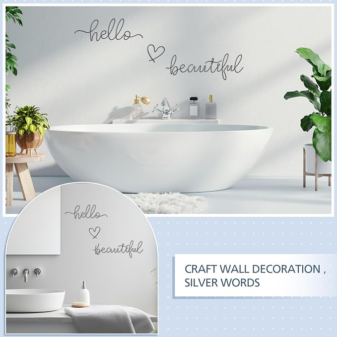 Hicarer Metal Hello Gorgeous Wall Art Minimalist Wall Decor,Black,Beautiful | for Bedroom Bathroom Living Room Dressing Room Salon Vanity Office Home Decoration, Easy to Install