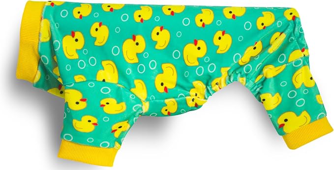 Dog Pajamas Onesie: Comfortable Four-Legged Apparel for Small, Medium, & Large Dogs, Polyester Material for Comfort, Wrinkle Resistance, Moisture Wicking, and Stretchiness Yellow Duck M