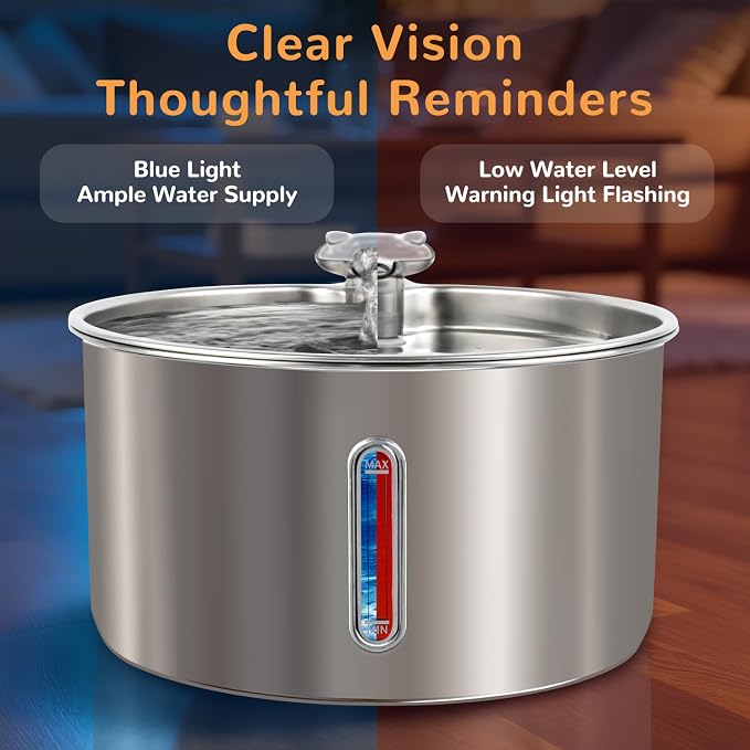 Stainless Steel Cat Water Fountain, 135oz/4L, 20 Filters | Ultra-Quiet Automatic Dog Water Dispenser with Adjustable Pump and 3 Flow Modes for Cats, Dogs, Multiple Pets
