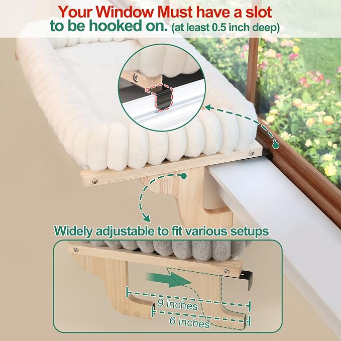 Zakkart SnugCloud Cat Window Perch with 4-Sided Bolster - Orthopedic Cat Hammock for Window Sill - Solid Hardwood & Metal Frame - Window Seat for Pets (Natural Color Wood w/Brown Bed, Medium)