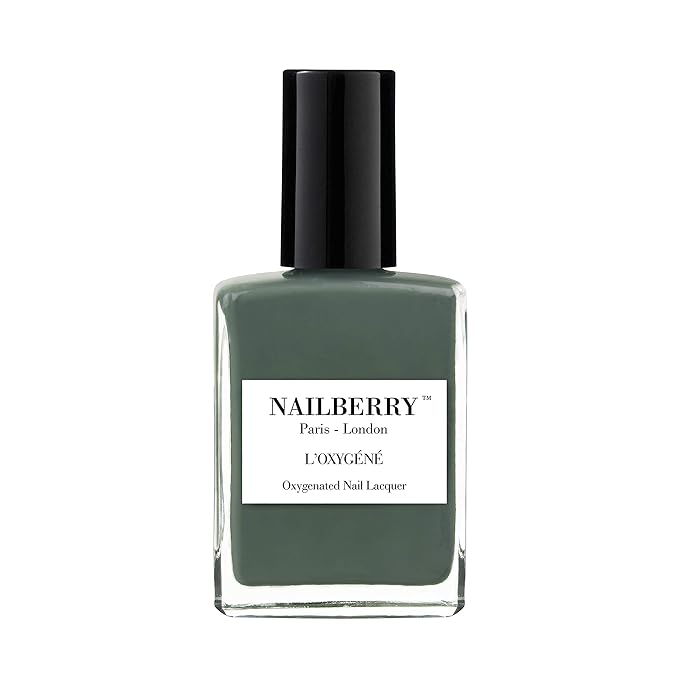 Nailberry L'Oxygéné Oxygenated Nail Lacquer | Viva La Vegan | Dark Khaki Opaque Nail Polish | UV Protected Long-Wear Nail Polish | 12-Free | Vegan | Certified Halal | Cruelty & Gluten Free | 15 ml