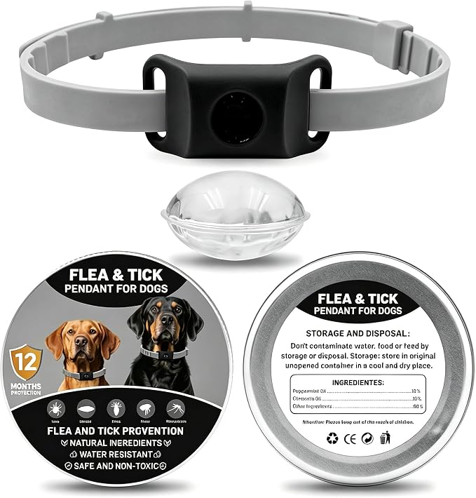 Natural Plant-Based Scent Pendant for Pets, Dog Collar Accessory with 2 Refillable Capsules, 60-Day Set, No Direct Contact with Skin, Waterproof, Compatible with AirTag (1PC-Black)