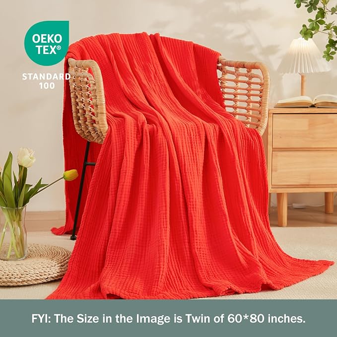 EMME Muslin Blankets for Adults Throw Blanket for Couch Breathable Gauze Soft Lightweight Airy Orange Rust Throw 50" x 60"