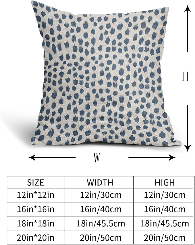 Dusty Blue Cream Pillow Covers 16x16 Set of 2 Boho Design Polka Dot Throw Pillows Modern Brush Strokes Print Decorative Outdoor Pillowcase Square Cushion Cover Linen Pillow Case for Sofa Couch Bed