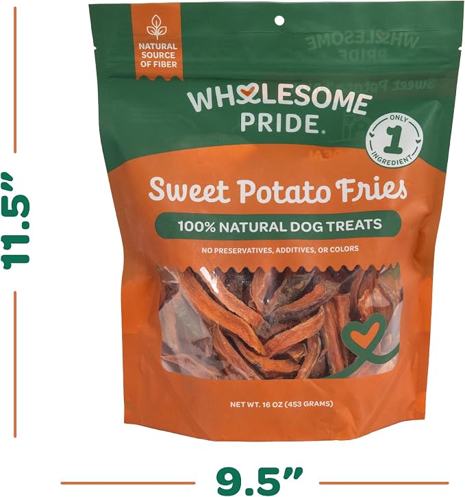 Wholesome Pride Sweet Potato Fries Healthy Dog Treats, 1 Ingredient, 16 oz