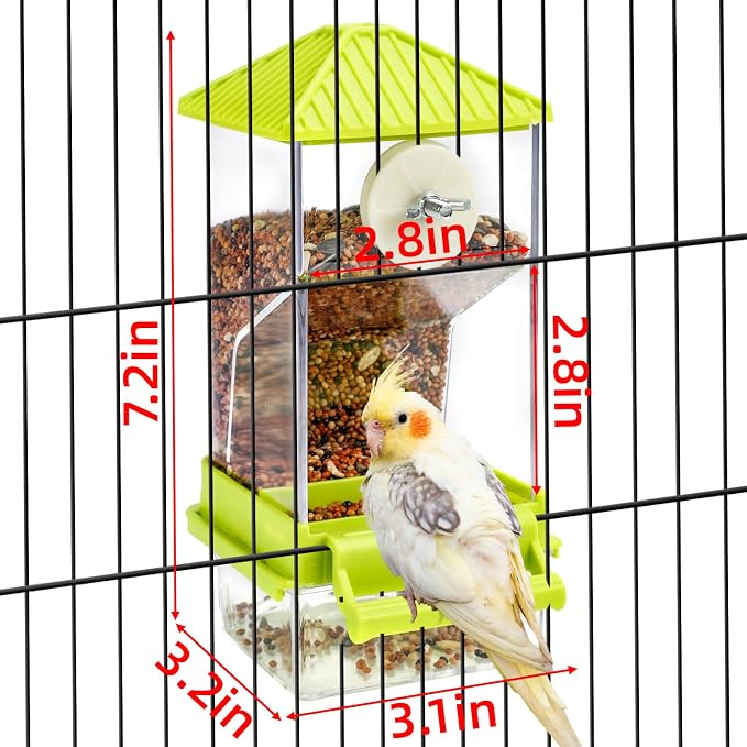 Rypet No-Mess Automatic Bird Feeder for Cage, Parrot Cage Accessories | Transparent Acrylic Food Dispenser, Helps Reduce Seed Scatter, for Parakeet Cockatiel Parrot Canary