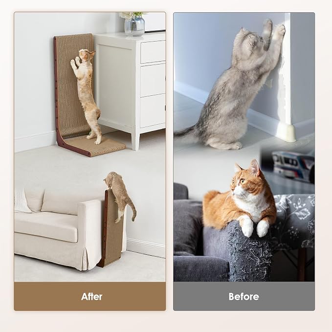 EHEYCIGA Cardboard Cat Scratcher for Indoor Cats, 32 Inch, Dark Brown | L Shaped Scratching Post, Vertical Cat Scratching Board with Ball Cat Toy, Furniture Protector, Extra Large Cat Scratch Pad