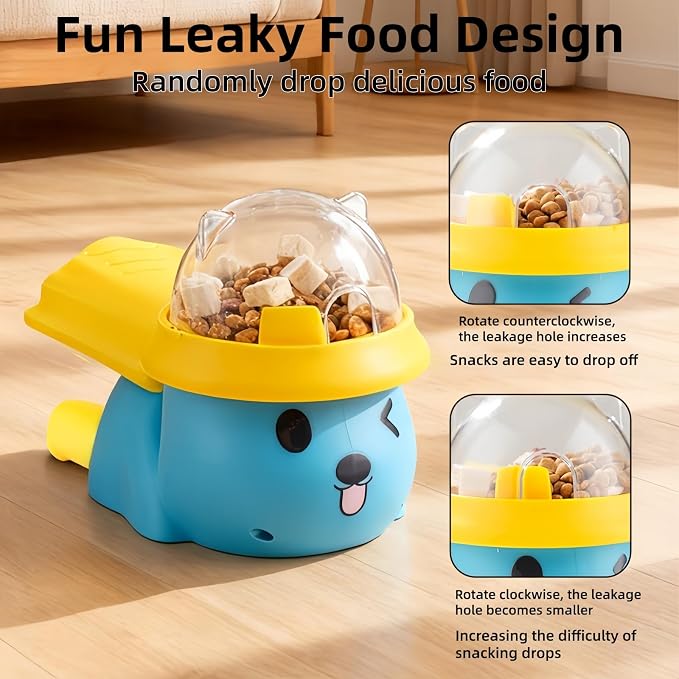 Dog Interactive Treat Dispenser Toy, Interactive Cat Dog Puzzle Toy, Dogs Food Treat Feeding Dispenser for Healthy Eating for Small & Medium (Blue/Yellow)