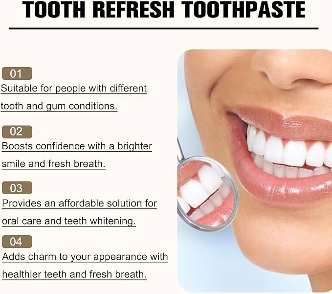 2PS Tooth Refresh Toothpaste, Fresh Breath Whitening Toothpaste, Natural Oral Care & Enamel Repair, Helps Remove Coffee, Tea & Wine Stains, Fresh Minty Gel