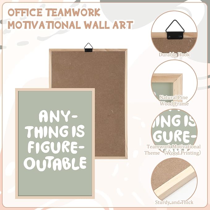 Faccito 8 Set Office Wall Art Inspirational Wall Art for Office Women Wallart Large Wooden Motivational Quotes Teamwork Framed Decor for Home Work Cubic