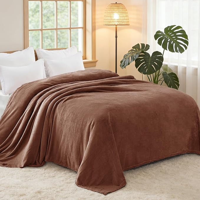 Exclusivo Mezcla Soft Fleece Blanket King Size for Bed, Brown | 104x90 Inches, Double-Sided Brushed Flannel, Lightweight Plush Cozy Blanket for Home Decor, All Season, Machine Washable