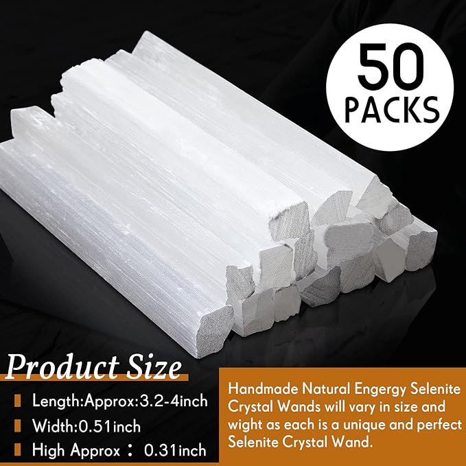 Tessco for you 50 Pieces 3.2 to 4 Inches Selenite Crystal Wands Selenite Sticks White Crystals and Healing Stones Spiritual Long Healing Crystals Stick for Reiki Metaphysical Energy Witchcraft