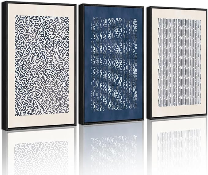 Drsoum Blue Mid-Century Modern Framed Wall Art Minimalist Abstract Boho Wall Decor Geometric Artwork Kitchen Dining Room 11x14in Black Framed