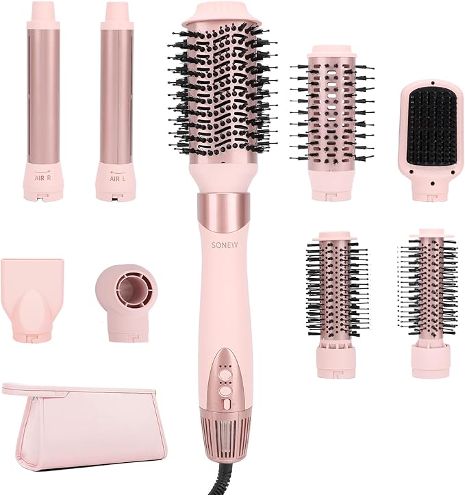 9-in-1 Multi Hair Styler | Air Styling & Drying System | Powerful Blow Dryer Brush | No Heat Damage | L/R Automatic Wrap Curlers, Oval Bursh, Round Brush, Flat Nozzle & Storage Pouch