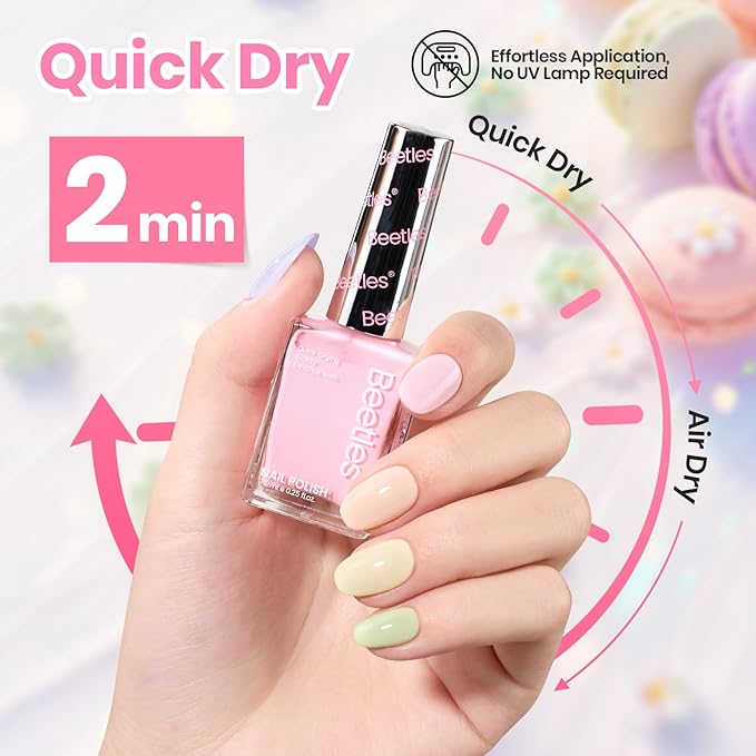 Beetles Pastel Nail Polish Set - Macaron Mood, 6 Colors Spring Nail Polish Quick Dry Set, Spring Nails Art, Long Lasting Manicure Salon DIY Home Easter Nails Gift for Her
