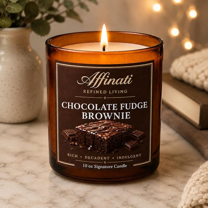 Affinati Chocolate Fudge Brownie 10 oz Scented Candle – Long Lasting Luxury Soy Blend Candle for Home, Strong Scent Throw Rich Dessert Gourmand Bakery Candle, Premium Home Fragrance Gift