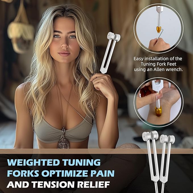 Tuning Forks for Healing, Aluminum Alloy Tuning Fork 128Hz, 136.1Hz, 256Hz, 384Hz, Hockey Puck Activator & feet, Weighted & Unweighted Tuning Fork Set with Vegan Leather Pouch