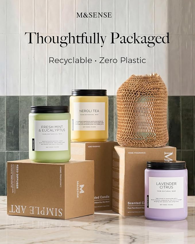 M&SENSE Fresh & Linen Cotton Scented Candles for Home, 19.4oz Natural Soy Wax, 110-Hour Long Lasting, Non Toxic Clean Cotton Scent for Laundry Day, Aromatherapy Home Fragrance Gifts for Family