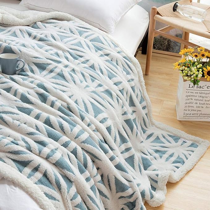 LOMAO Sherpa Fleece Blanket Gifts for Mom Dad Cozy Soft Throw Blanket for Women Men Birthday Gifts Dual Sided Couch Sofa Bed Blanket (Light Blue, 71''x80'')