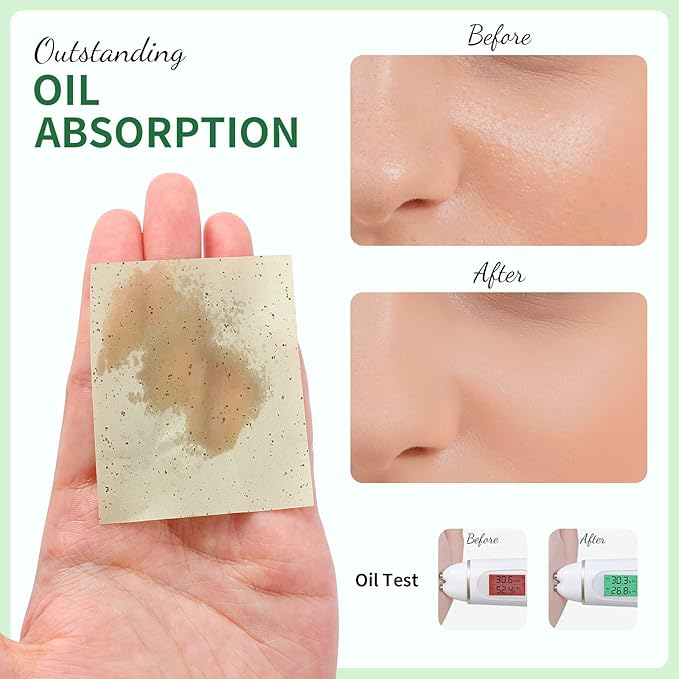 Oil Blotting Sheets for Face, DUcare 100 Counts Green Tea Blotting Paper For Oily Skin with Portable Mirror Case & Makeup Puff, Oil Absorbing Sheets For Face