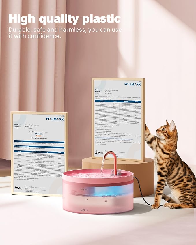 Pink Cat Water Fountain: with 6 Carbon Filters + 3 Sponge Filters | 108oz/3.2L Pet Water Fountain Indoor Faucet Cat Fountain for Cats and Dogs