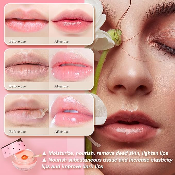 Honey Lip Balm, Strawbemy Apple Watermelon Cherries, Coconuts, Peaches, Grapes, Mint Lip Mask, Moisturizing Lip Sleeping Mask, Hydrate Repair Prevent Dry Cracked Lip (6 Flavors)