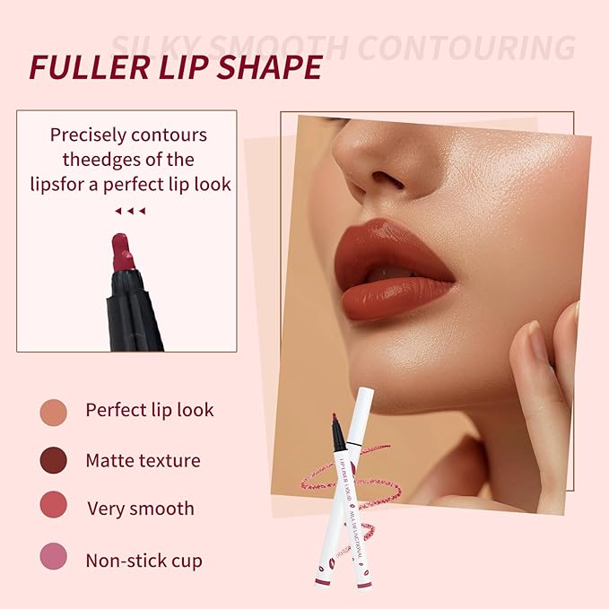 Longwear Liquid Lip Liner, 2025 New 2-in-1 Lip Liner Liquid Pen, Waterproof Long-Lasting Matte Liquid Lipstick for Women (09)