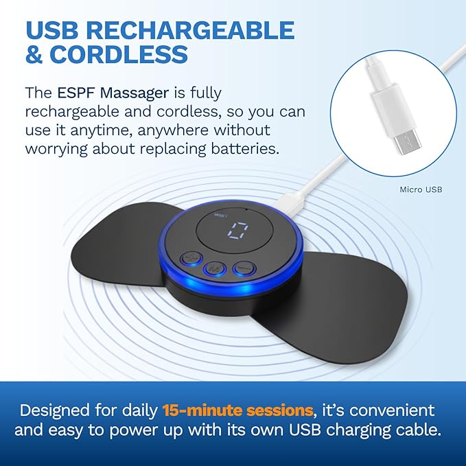 ESPF Massager for Pelvic Floor | Wireless Rechargeable EMS Mini Massager with 8 Modes, Compact Muscle Stimulator with Sticky Pads for Back, Waist, Abdomen & Pelvic Area Relaxation