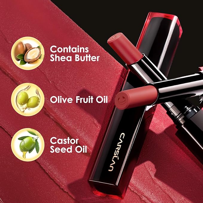 CARSLAN Light Cream Longwear Lipstick, 12H Longlasting Matte Lipstick, High Impact Lip color with Moisturizing Formula with Vitamin E, M08, 0.06 Oz