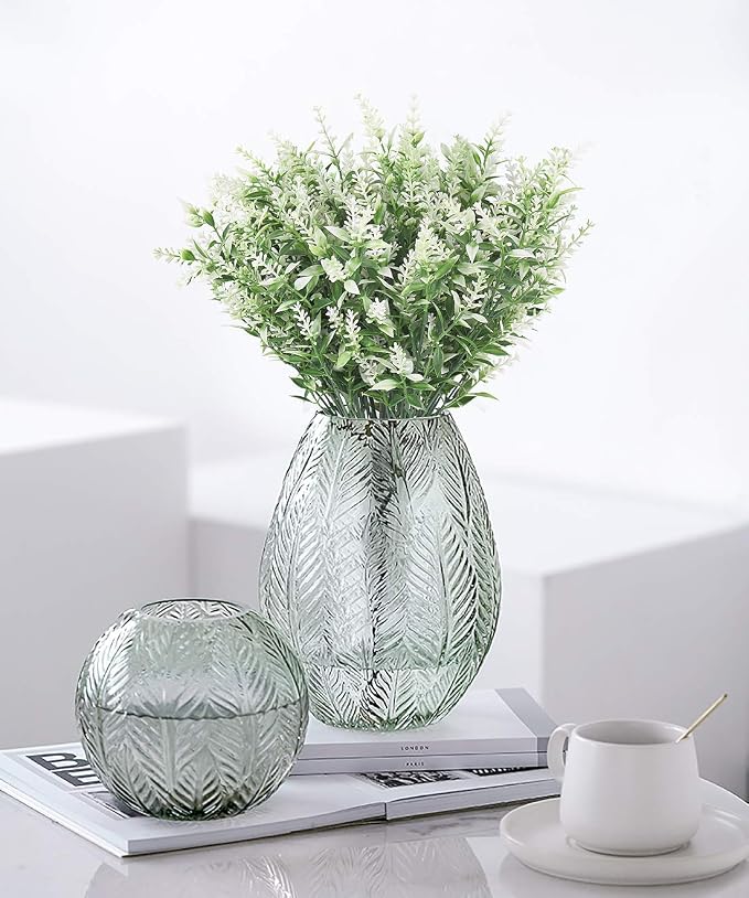 RECUTMS Artificial Plants Lavender, 8 Bundles Outdoor UV Resistant Greenery | Faux White Flowers For Outdoor Planters Fake Shrubs Simulation Plants Filler Indoor Outside Hanging Planter Home Garden Decor