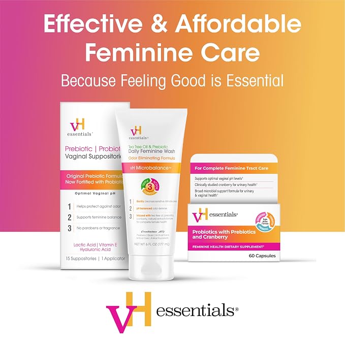 vH essentials Personal Cleansing Spray, pH Balancing Lactic Acid, Sting-Free, Witch Hazel Formula, Fragrance free, Paraben free, Sprays upside down for easy external intimate cleansing, 4 floz