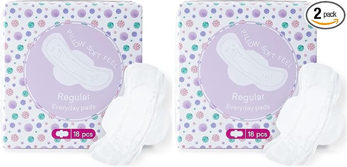 PurComfy Teens Period Pads with Wings for Tweens, Organic Cotton Sanitary Pads for Teen Girls 9-14, Teen Regular, 18 CT (Pack of 2)