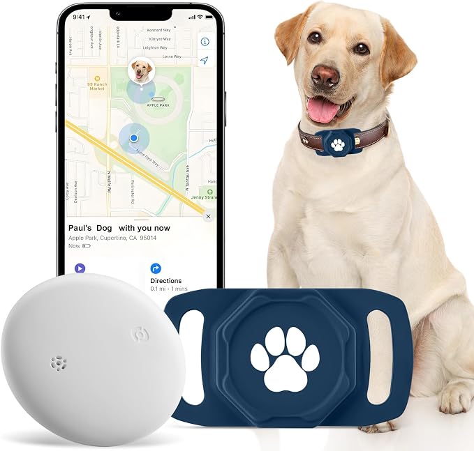 Smart Pet Tracker for Collar - Dog Tracker Pet Location Tracker with Holder | Real-Time Location, No Monthly Fee/ SIM Card, Work with Android Only (Not for IOS), Ultra-Slim, IP68 Waterproof Holder, Blue