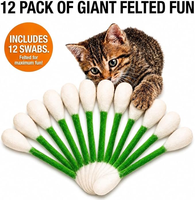 Glaciart One Swabs Cat Toys with Catnip - 12 Pk | Durable for Chew, Cute Cat Toys Interactive Kitty for Boredom, Exercise, & Play | Filled w/Organic Catnip for Anxiety & as Digestive Aid | Gift Idea