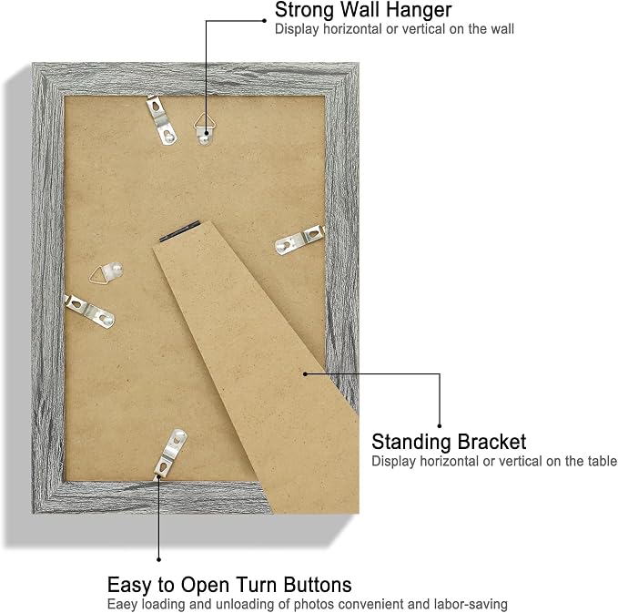 Hongkee 6x9 Picture Frame Set of 4, Made of Real Glass and Grey Wooden Frame - 6 by 9 Photo for Wall or Tabletop Display