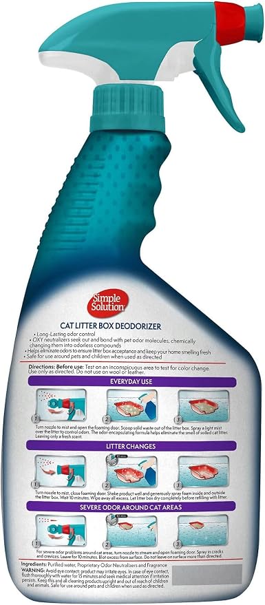 Simple Solution Cat Litter Deodorizer, Litter Box Odor Eliminator, 32oz | Cat Urine Remover, Pet Odor Eliminator, Litter Box Deodorizer, Pee Cleaner, Kitten Supplies, Strong Odor Control, Home Care