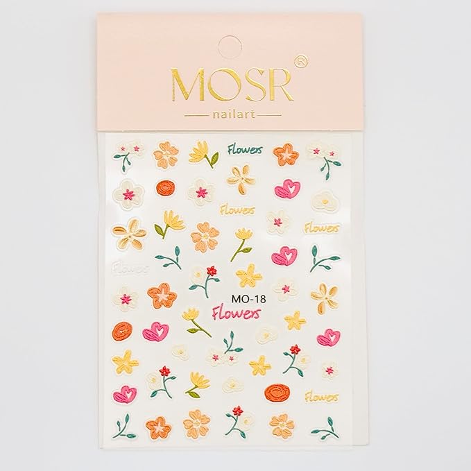 3D Embossed Korean Style Spring Bloom Nail Art Stickers, Flowers, Butterflies, Bunnies, Rainbow, Hearts, Self-Adhesive, Easy DIY for Everyday Outfit, Rainbow+Flower, 2 Pack