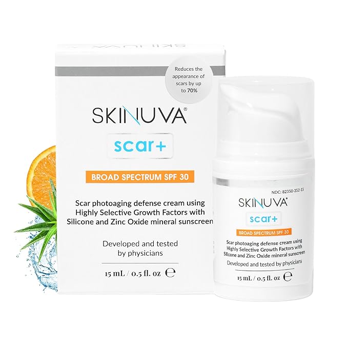 Skinuva® Next Generation Scar+ Cream - Advanced Silicone Scar Cream Matrix +SPF 30 Formulated with Growth Factors & Helps Reduce the Appearance of Scars (0.5 oz)