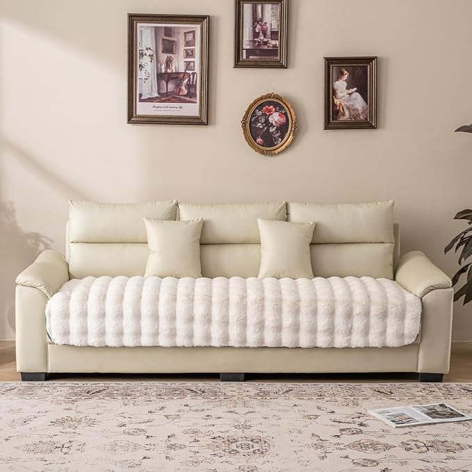 Dogs/Cats Bed Mats, Dog Pad Washable Removable Couch Cover with Anti-Slip Back, Plush Long Fur Mat, Perfect for Small, Medium and Large Dogs.(White-Bubble, 30"x80")