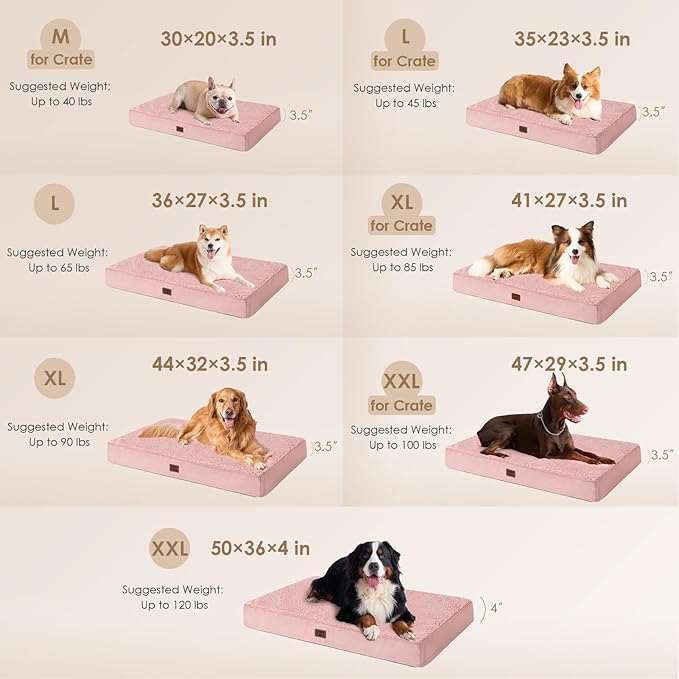 EHEYCIGA Orthopedic Dog Bed Large with Removable Washable Cover, 36IN Pink | Egg Crate Foam Support, Durable Oxford fabric, Non-Slip Bottom, Machine Washable, Soft Waterproof Plush Pet Bed Mat For Crate