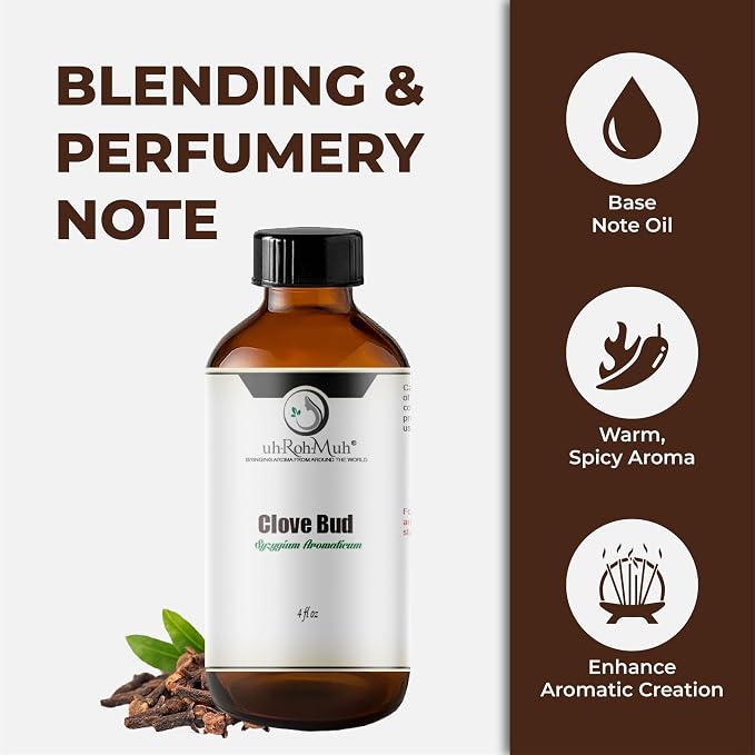 Clove Bud Essential Oil - Steam Distilled 100% Pure Eugenia Caryophyllus Clove Oil for Diffuser, Aromatherapy, Massage, DIY Skincare Hair Care, Warm Spicy Fragrance Natural - Indonesia - 4 FL Oz