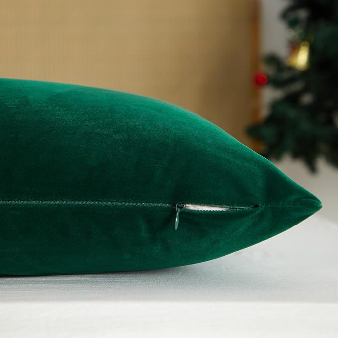 JUSPURBET 16x16 Decorative Velvet Throw Pillow Covers Set of 2,Dark Green | Modern Soft Cushion Covers Cases with Hidden Zipper for Couch Sofa Bed Living Room Bedroom Christmas Decor
