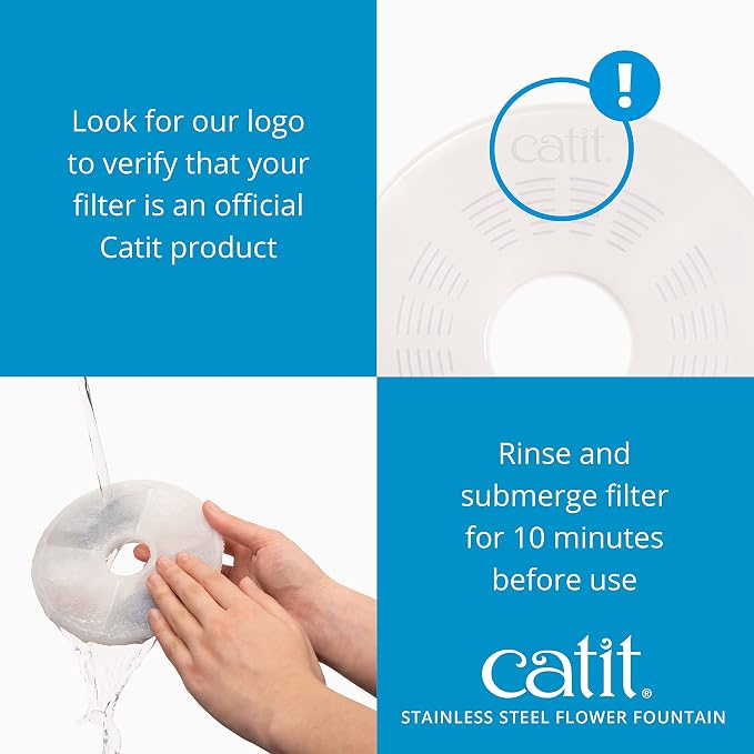 Catit Stainless Steel Flower Fountain with Triple Action Filter, 3 L | Cat Drinking Water Fountain
